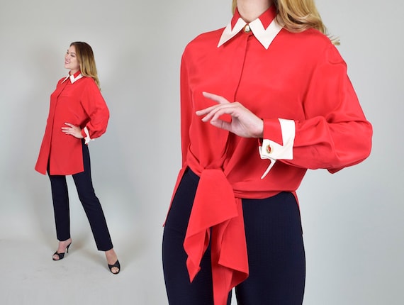 1950's Silk Tie Blouse | 1950s Wing Tip Blouse