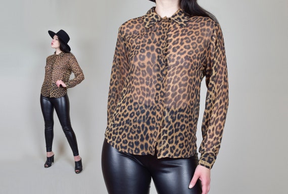 90's Sheer Leopard Print Shirt | Vintage Leopard P
