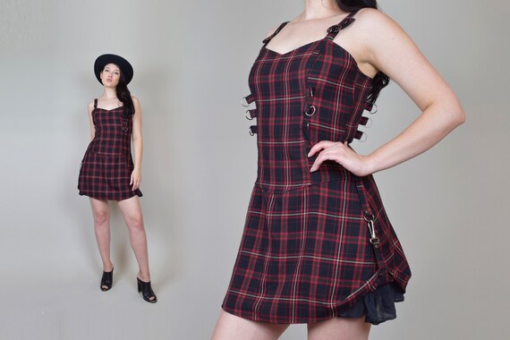 Vintage Lip Service Dress | 90s Tartan Plaid Punk