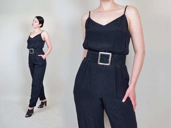 1970's Black Tank Jumpsuit | 70s Black Jumpsuit |