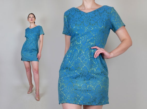 1960's Brocade Mini Dress | 1960's Metallic Brocad