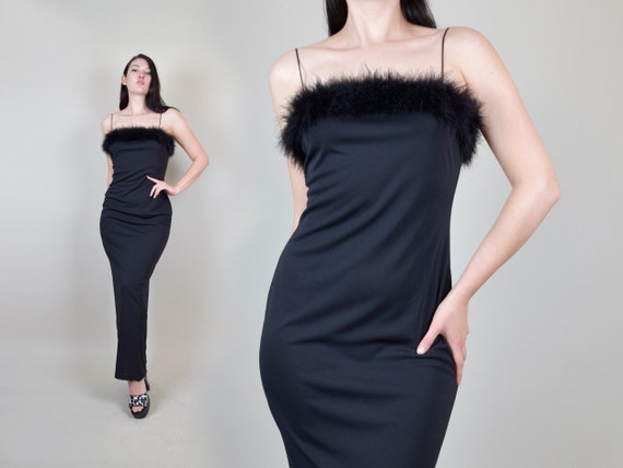 1990s Feather Slip Dress | Marabou Feather Tank Dr