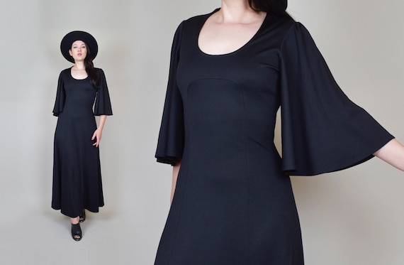 1970's Black Bat Wing Maxi Dress | 1970's Witchy B