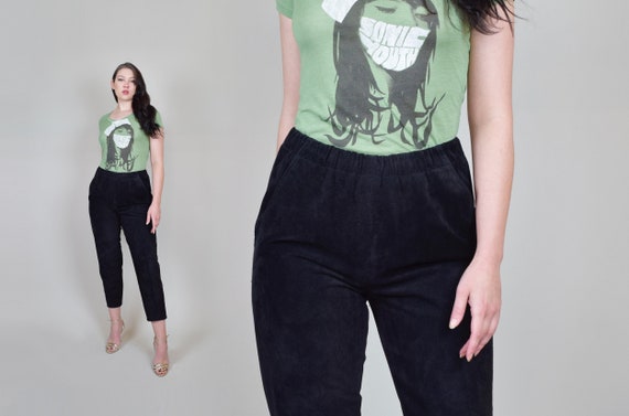 Suede Leather Pants | Vintage Elastic Waist Leathe