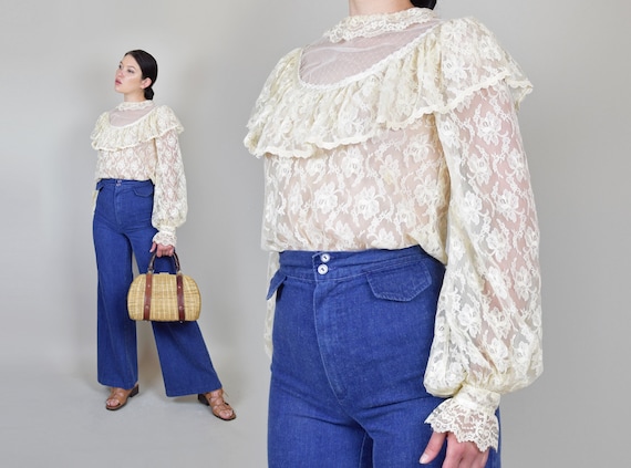 Vintage Gunne Sax Lace Blouse | 1970's Ruffle Lace