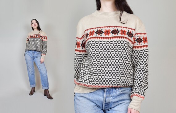 1970's Honeycomb Ski Sweater | Vintage Snowflake S