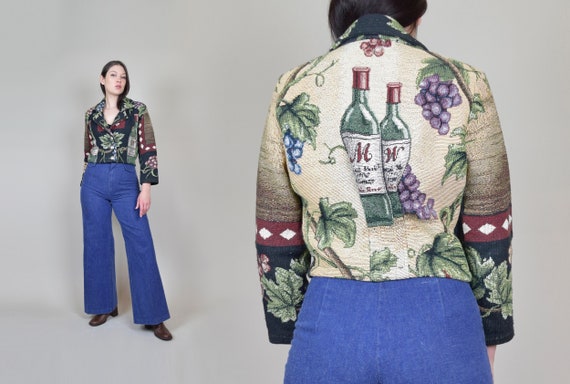 Vintage Wine Print Tapestry Jacket | Winery Tapest