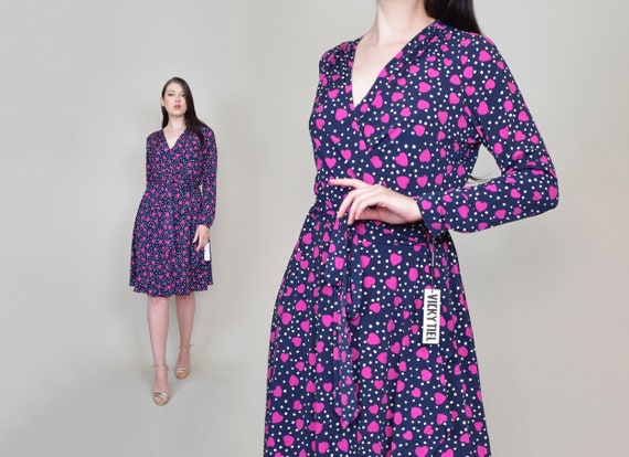 Vintage Heart Print Wrap Dress | Vintage Vicky Tie
