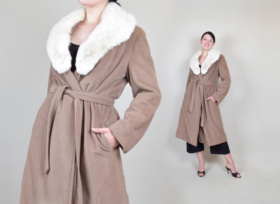 1950's Cashmere Wrap Coat | 1950's Fox Fur Collar