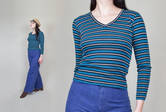 1970's Striped Shirt | 70's Striped Long Sleeve Sh