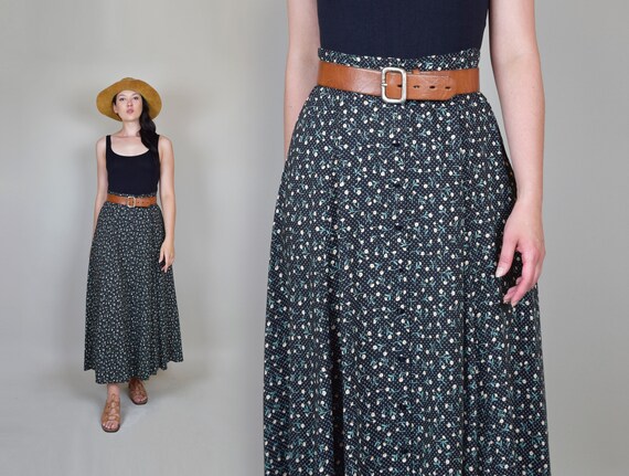 1970's Calico Floral Print Skirt | 1970s Rayon Pra