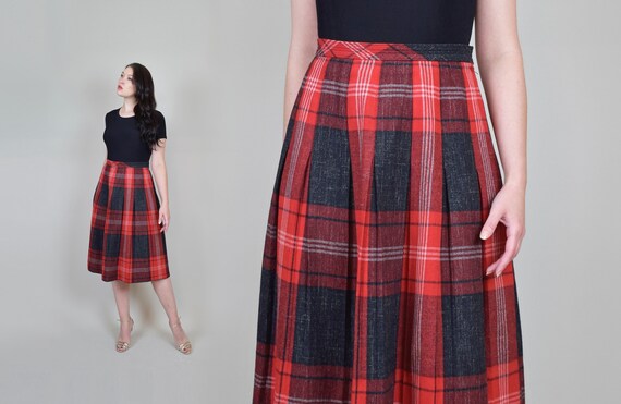 1950's Red Plaid Skirt | Vintage Plaid Tartan Wool