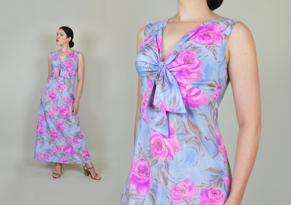 1960's Hawaiian Rose Print Dress | 1960's Hawaiian