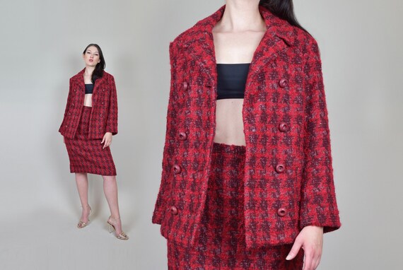 1960's Pink Tweed Skirt Suit | Vintage 2 Piece Twe
