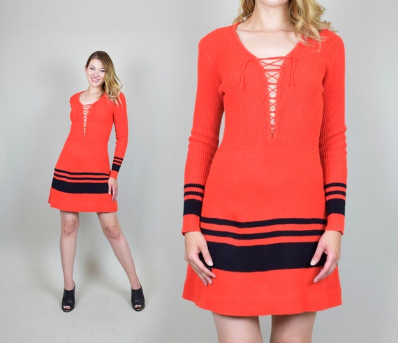 1970's Lace Up Knit Sweater Dress