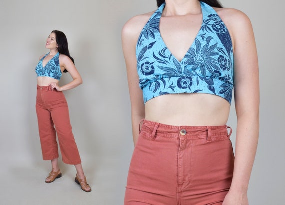 90's Printed Halter Crop Top | Vintage 90s Crop To