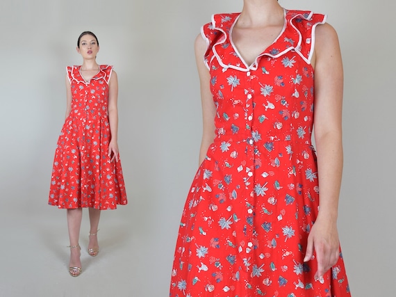 Vintage Ruffle Summer Dress | Martini Print Summer