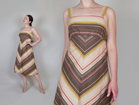 1970's Chevron Stripe Dress | 70s Striped Sun Dres