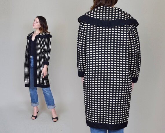1950's Wool Checkered Coat | 50's Wool Cocoon Coat