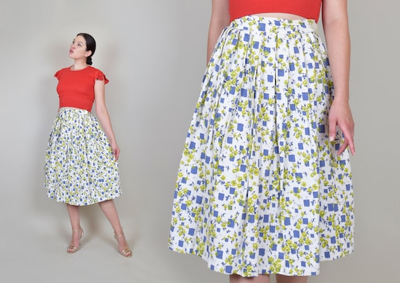1950's Chartreuse Floral Skirt | 1950's Floral Sum