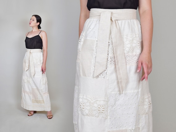 1970's Lace Patchwork Maxi Skirt | 70s Patchwork Skirt