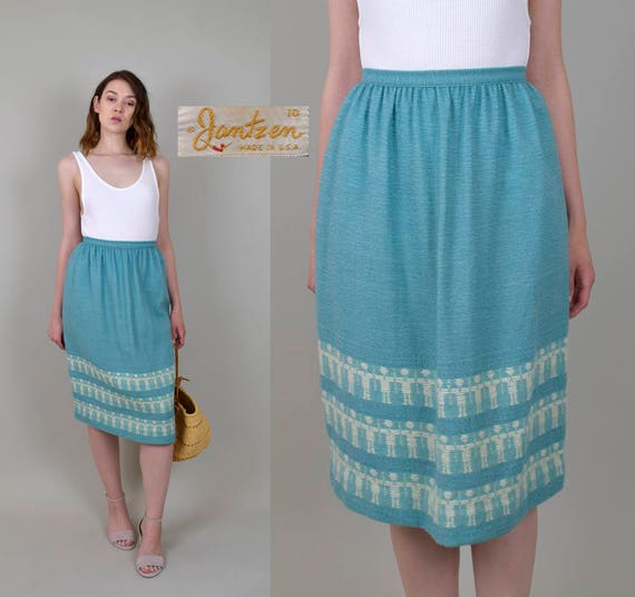 1950s Border Print Folk Skirt | 1950s Wool Jantzen