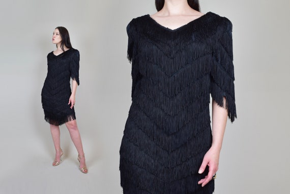 1980's Tiered Fringe Dress | Vintage Tiered Fringe