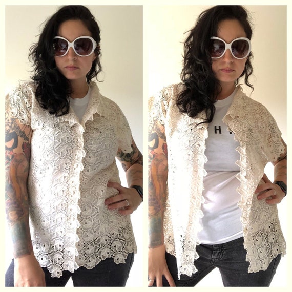 1970s Vintage Lace Cardigan "Weiss Australia" Car… - image 2