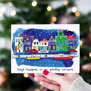 5 cartoline di Natale con illustrazione del canale Maarssen innevato