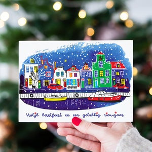 5 cartoline di Natale con illustrazione del canale Maarssen innevato