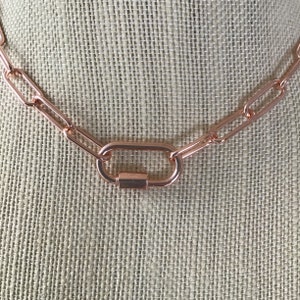 Rose Gold Paperclip Chain Necklace, Carabiner Clasp