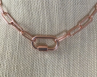 Rose Gold Paperclip Chain Necklace, Carabiner Clasp