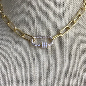 PAPERCLIP CHAIN NECKLACE, Paperclip Necklace, Gold Choker, Paperclip Chain, Enameled Carabiner