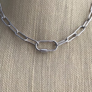 PAPERCLIP CHAIN NECKLACE, Paperclip Choker, Paperclip Chain, Carabiner Clasp, Silver Paperclip Chain