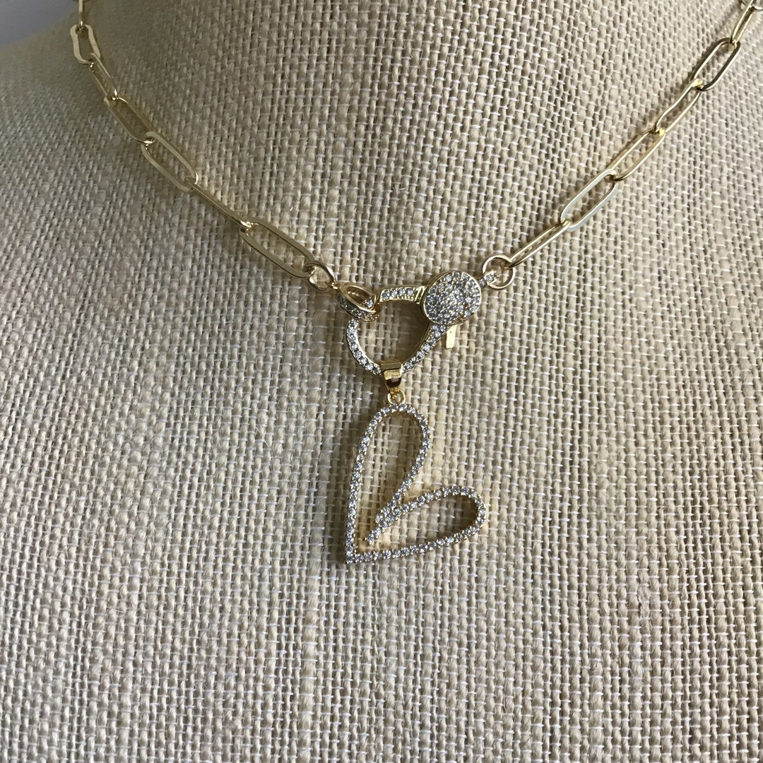 GOLDFILLED PAPERCLIP CHAIN, Cubic Zirconia Heart, Paperclip Chain ...