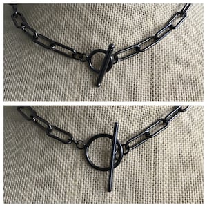 PAPERCLIP CHAIN NECKLACE, Gunmetal Choker, Paperclip Chain, Toggle Clasp