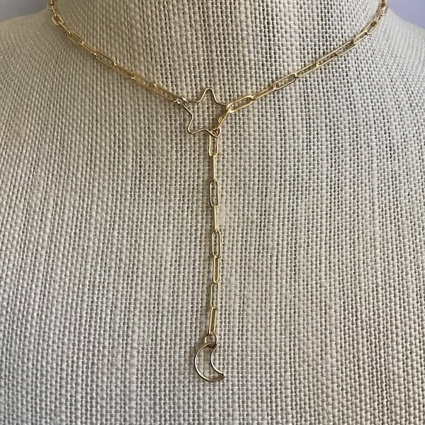 GOLDFILLED LARIAT, Celestial Necklace, Goldfilled Necklace, Celestial Jewelry