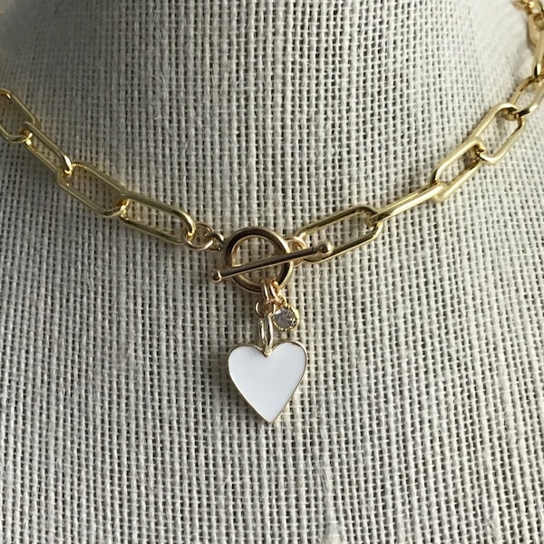 Gold Paperclip Choker with Heart Charm main image 1