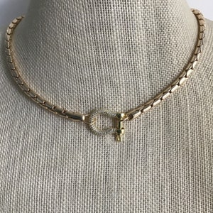 CHOKER NECKLACE, Cubic Zirconia Shackle Clasp, Shackle Clasp Necklace, Goldplated Snake Chain Necklace, Choker, Minimalist