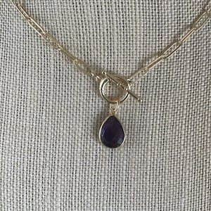 GOLDFILLED CHOKER, Amethyst Necklace, Paperclip Chain Necklace, Paperclip Chain, Toggle Clasp, Goldfilled Necklace, Amethyst