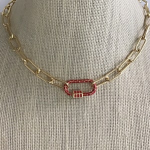 PAPERCLIP CHAIN NECKLACE, Paperclip Necklace, Gold Choker, Paperclip Chain, Enameled Carabiner