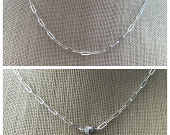 STERLING SILVER CHOKER, Paperclip Chain Necklace, Paperclip Chain, Cubic Zirconia Clasp, Sterling Silver Necklace