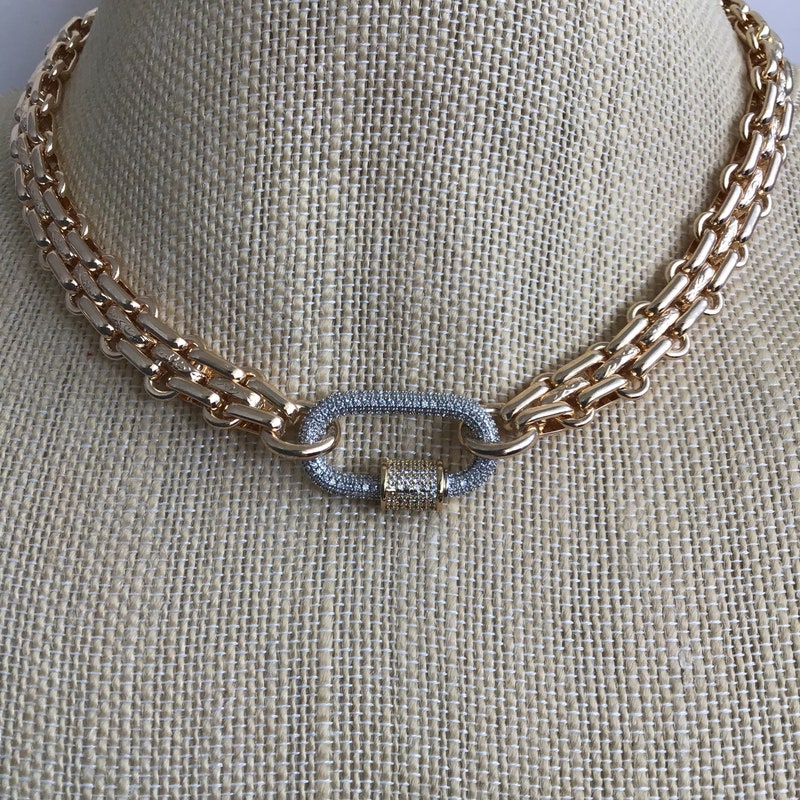 Chunky Pave Carabiner Necklace