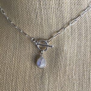 MOONSTONE NECKLACE, Sterling Silver Necklace, Paperclip Chain Necklace, Paperclip Chain, Toggle Clasp, Sterling Silver