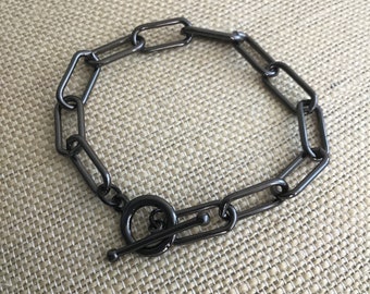 Gunmetal Paperclip Chain Bracelet with Toggle Clasp
