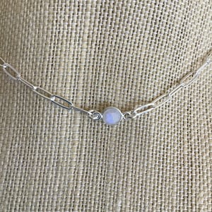 STERLING SILVER CHOKER, Moonstone Necklace, Paperclip Chain, Sterling Silver Necklace, Moonstone