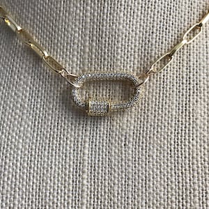 GOLDFILLED PAPERCLIP NECKLACE, Paperclip Necklace, Goldfilled Choker, Paperclip Chain, Cubic Zirconia Carabiner, Goldfilled Paperclip Chain