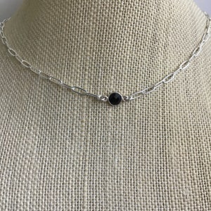 STERLING SILVER CHOKER, Onyx Necklace, Paperclip Chain, Sterling Silver Necklace, Onyx