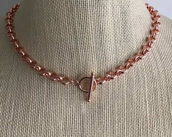 Rose Gold Plated Rolo Chain Necklace, Toggle Clasp