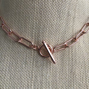 PAPERCLIP CHAIN NECKLACE, Rose Gold Choker, Paperclip Chain, Toggle Clasp